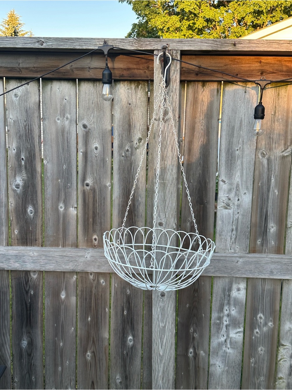Vintage off White Metal scalloped rim Hanging Basket/Planter - set of 2